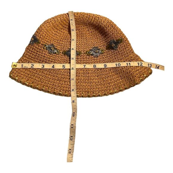 Women’s Beige Woven Paper Hat with Light Blue Flowers One Size Fits Most 12x8in - Picture 15 of 16